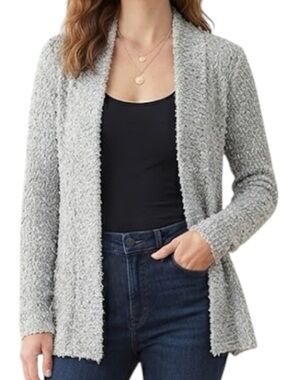 BETAS CHOICE Vintage Silver Eyelash Knit Sequin Open Front Cardigan Whimsigoth M